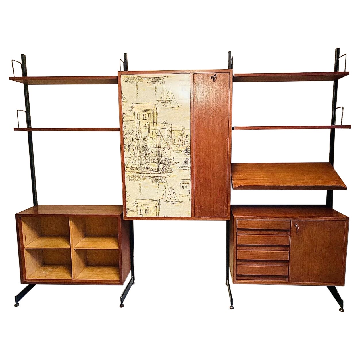 Multi Storage Functional Italian Shelving System Room Divider with Art Work For Sale