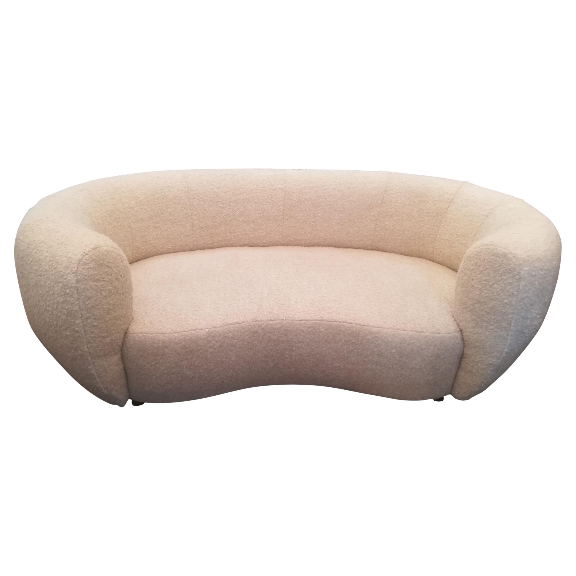 Curved Sofa in Beige Bouclette Fabric