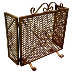 Used Heavy Folding Wrought Iron Fire Guard for Inglenook Fireplace