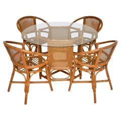 1970's Vintage Bamboo & Rattan Dining Table & 4 Chairs