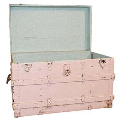 Antique American Pink Painted Wood Steamer Trunk or Blanket Chest, 19th Century