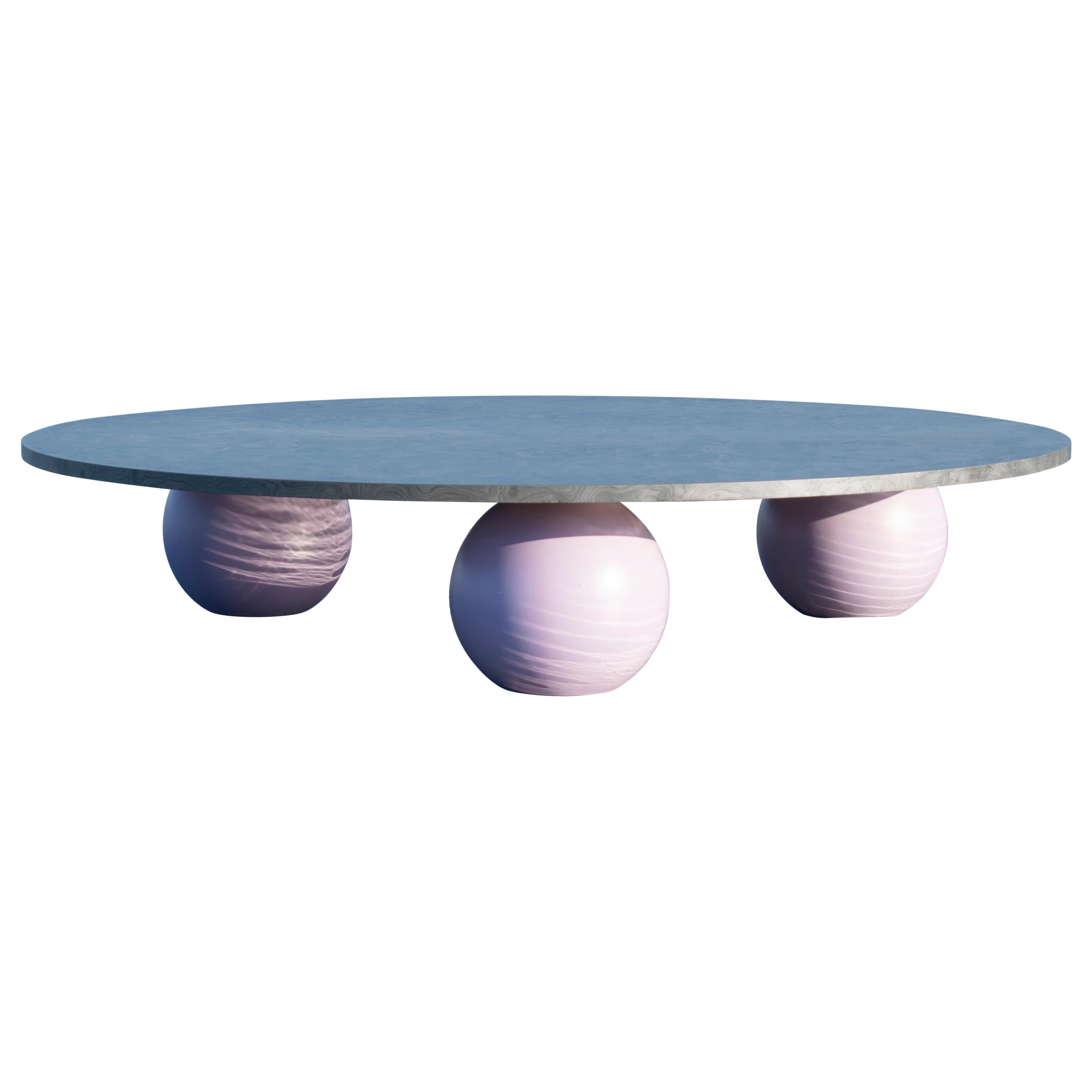 SEA SURFACE Coffee Table Silver Veneer and Solid Wood Lilac Spheres