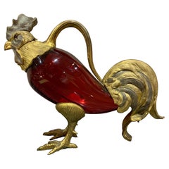 19th Century French Bronze and Glass Rooster Claret