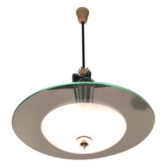 Fontana Arte "Gio' Ponti" Lampadario Ottone Vetro Opalino Alluminio 1940IT