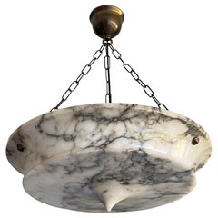 Large Arts and Crafts White Alabaster and Black Veins Pendant / Flush Mount 1910