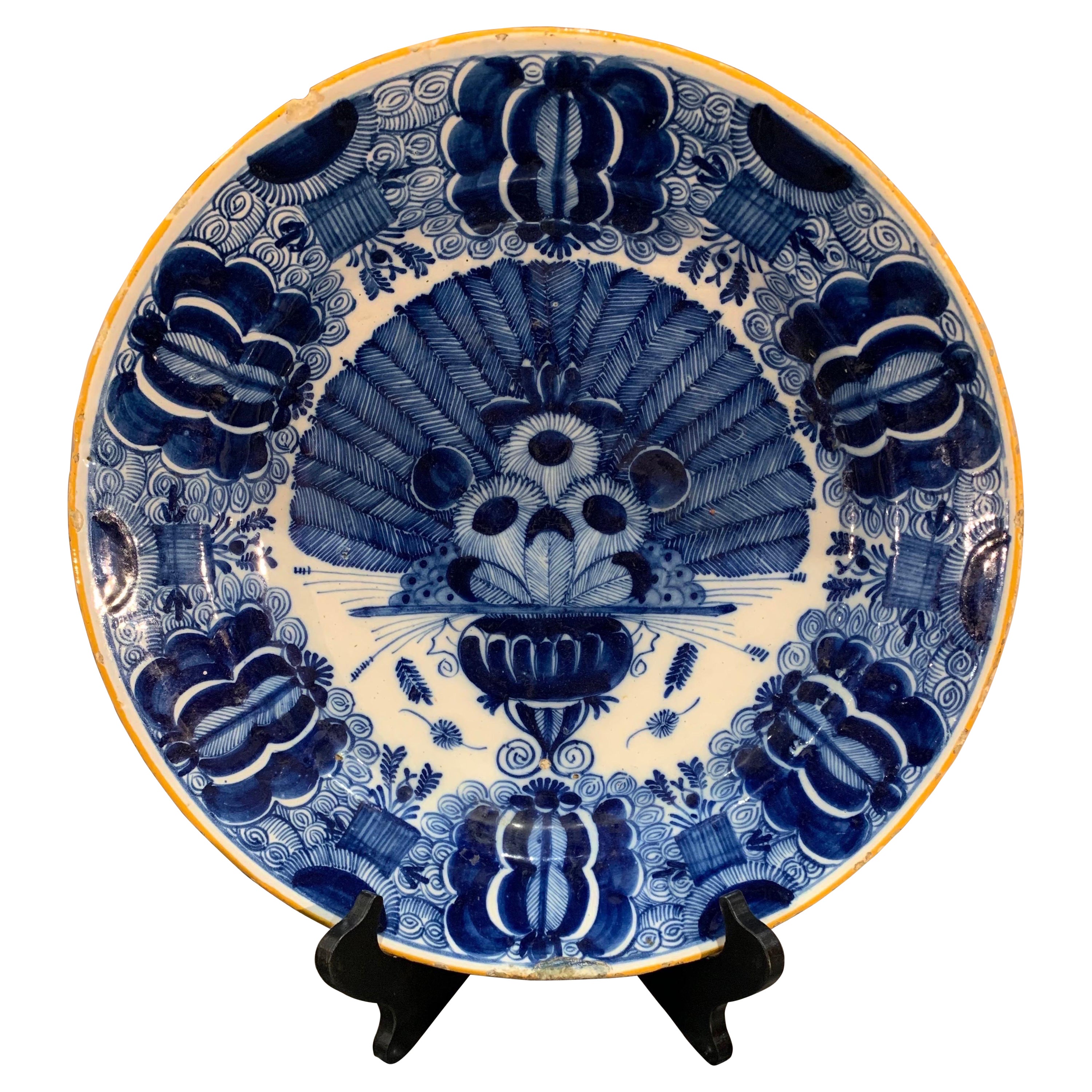 Early 19th Century Dutch Delft Peacock Pattern Bowl