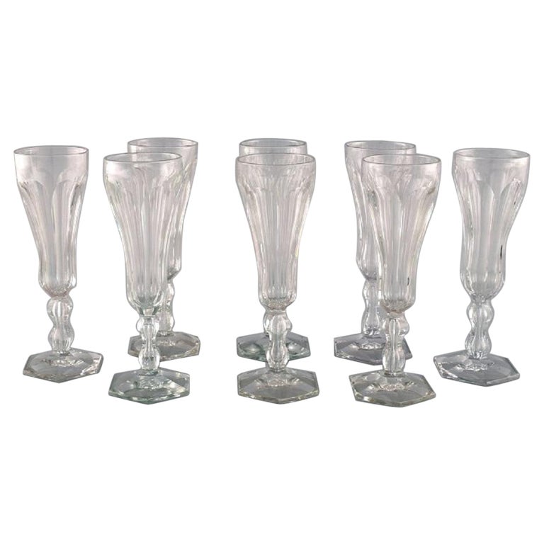 Val St. Lambert, Belgium, Eight Lalaing Champagne Flutes in Crystal