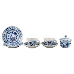 Stadt Meissen Blue Onion, Two Coffee Cups & Saucers, Two Plates and Sugar Bowl