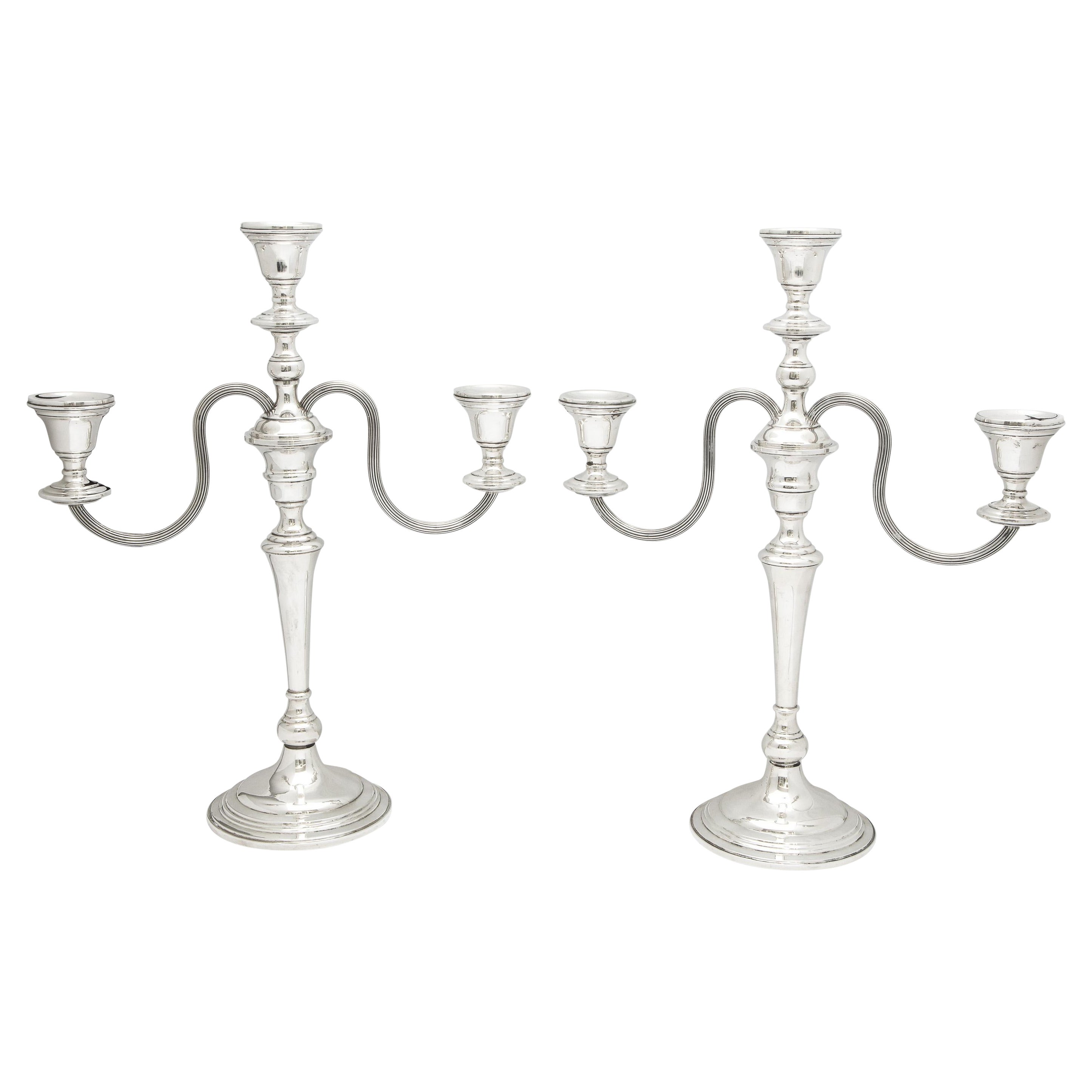 Tall, Empire-Style Pair of Sterling Silver Candelabra