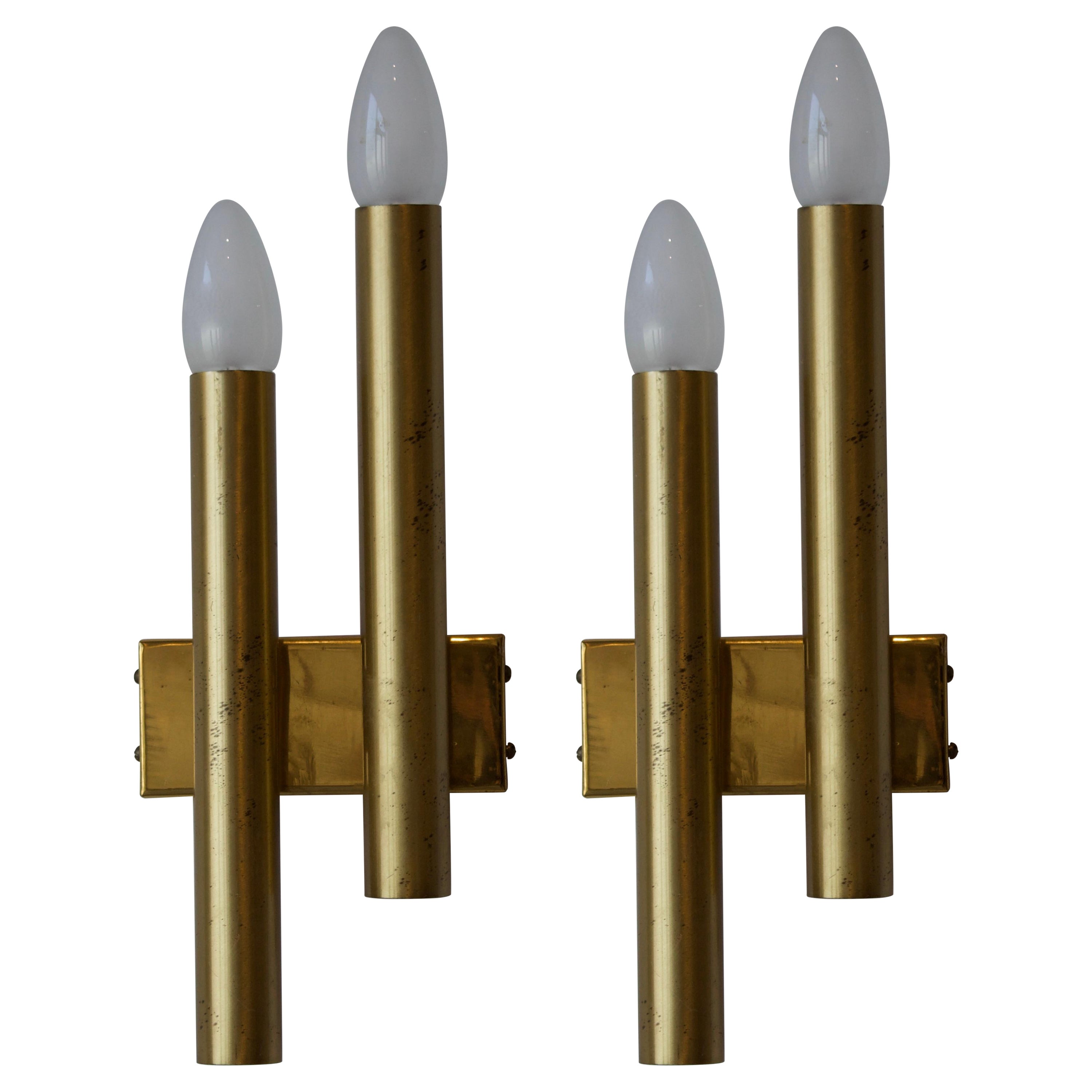 Candle, Two-Armed Wall Lights / Sconces, Brass, Italy, 1960s