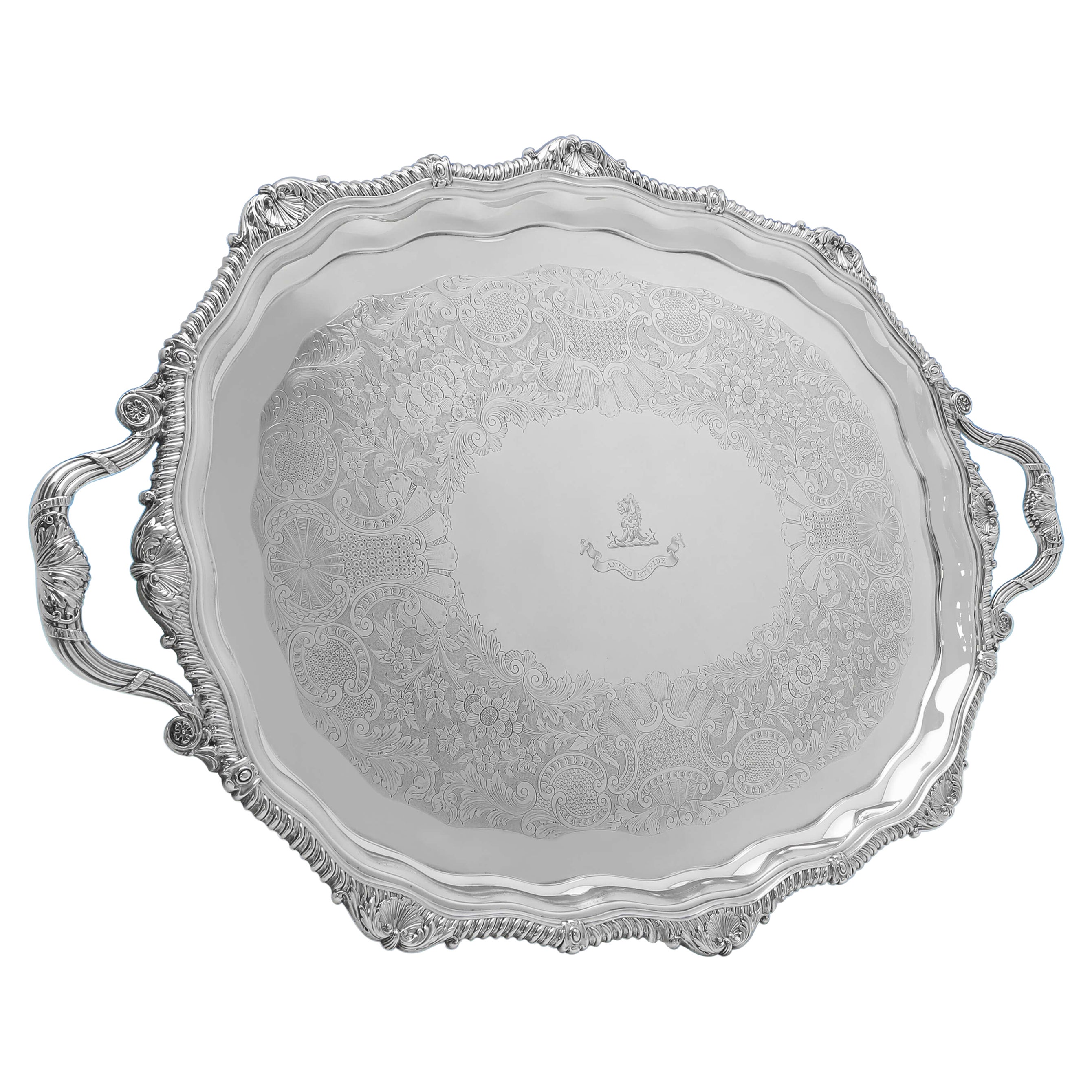 Large Edwardian Antique English Silver Tray, Hallmarked in London in 1905 For Sale