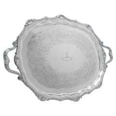 Large Edwardian Antique English Silver Tray, Hallmarked in London in 1905