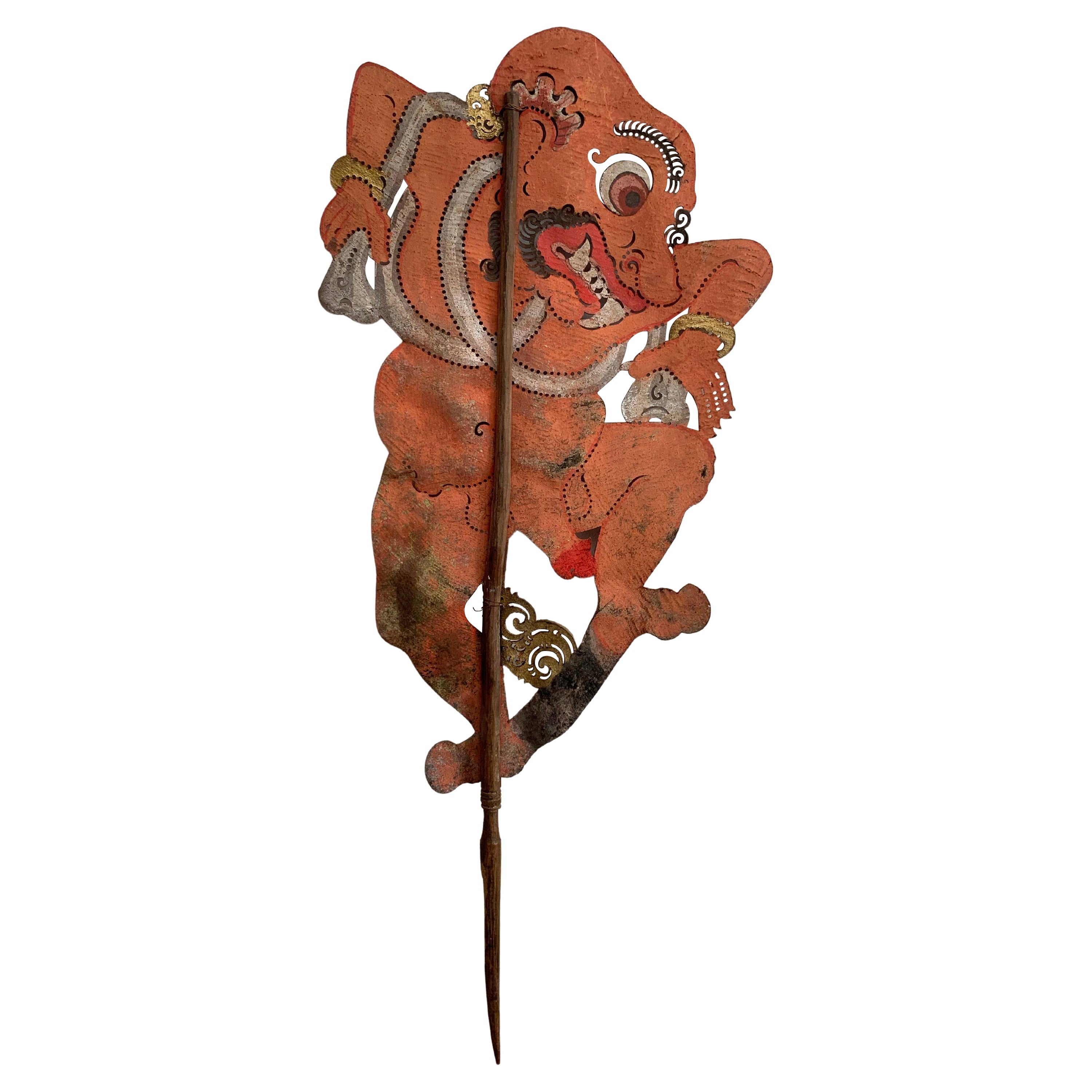 Indonesische Schattenpuppe „Wayang Kulit“ aus Java, Indonesien, frühesisches 20. Jahrhundert
