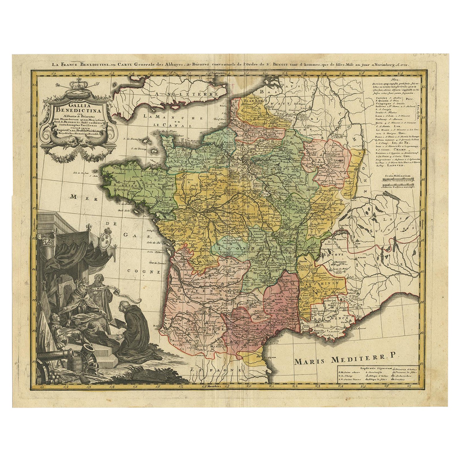 Antique Map of France by Homann, 1738 For Sale