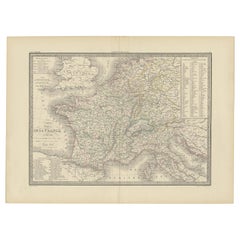 Antique Map of France with Surrounding Countries, 1842