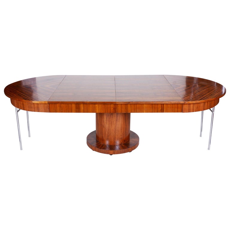 Czech Art Deco Dining Table Extendable, Refurbished Dining Table Oval