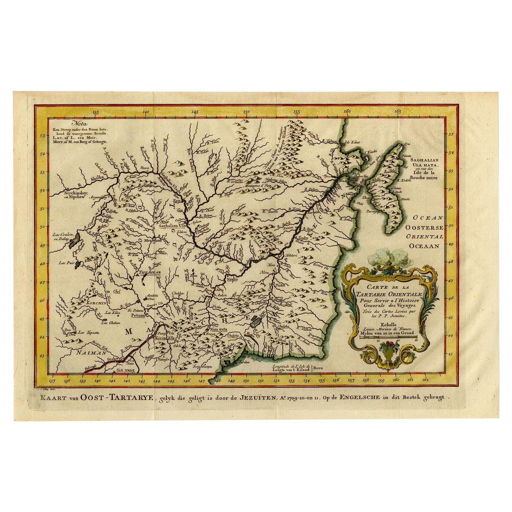 Carte ancienne de l'Eastern Tartary, aujourd'hui la région de Primorsky Krai, Russie, 1758