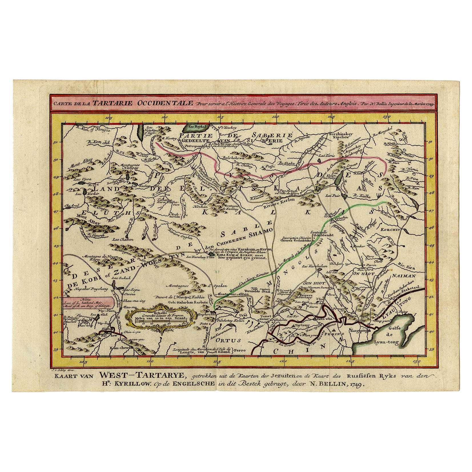 Antique Map of Eastern Tartary and the Gobi Desert by Van Schley, 1758