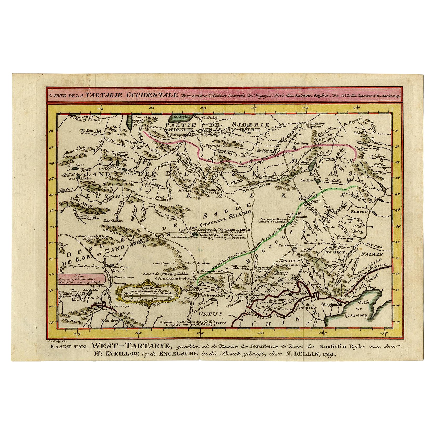 Carta antica della Tartaria orientale e del deserto del Gobi di Van Schley, 1758 in vendita