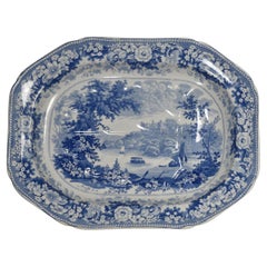 Blauer und weißer Staffordshire-Teller aus dem 19. Jahrhundert