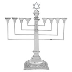 Traditional Sterling Silver Menorah, London 1948 by A. Taite & Sons