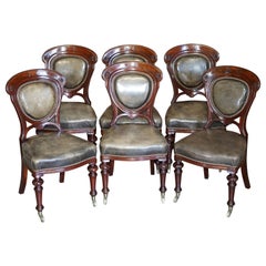 Finest Quality Victorian 1860 Hardwood & Leather Dining Chairs After Gillows