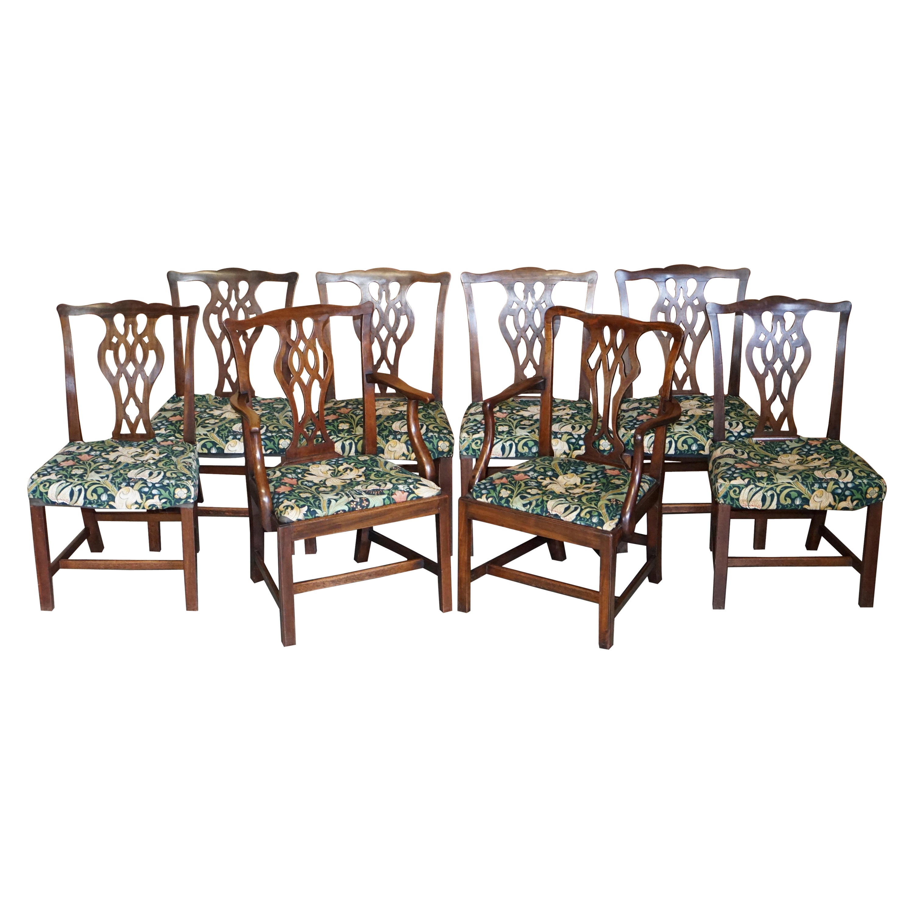 8 Antique George III circa 1830 Thomas Chippendale Dining Chairs William Morris For Sale
