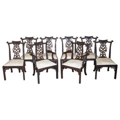 Eight Antique Chinese Thomas Chippendale Style Victorian Carved Dining Chairs