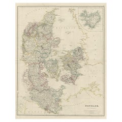 Antique Map of Denmark with an Inset Map of Iceland, 1832