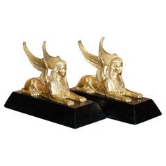 Lovely Pair of 19th Century Victorian Gold Gilt Bronze Grand Tour Sphinx Statues