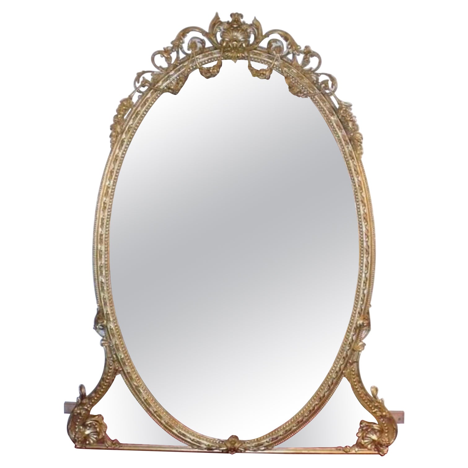 Antique Giltwood 19th Overmantel/Console Oval Mirror For Sale