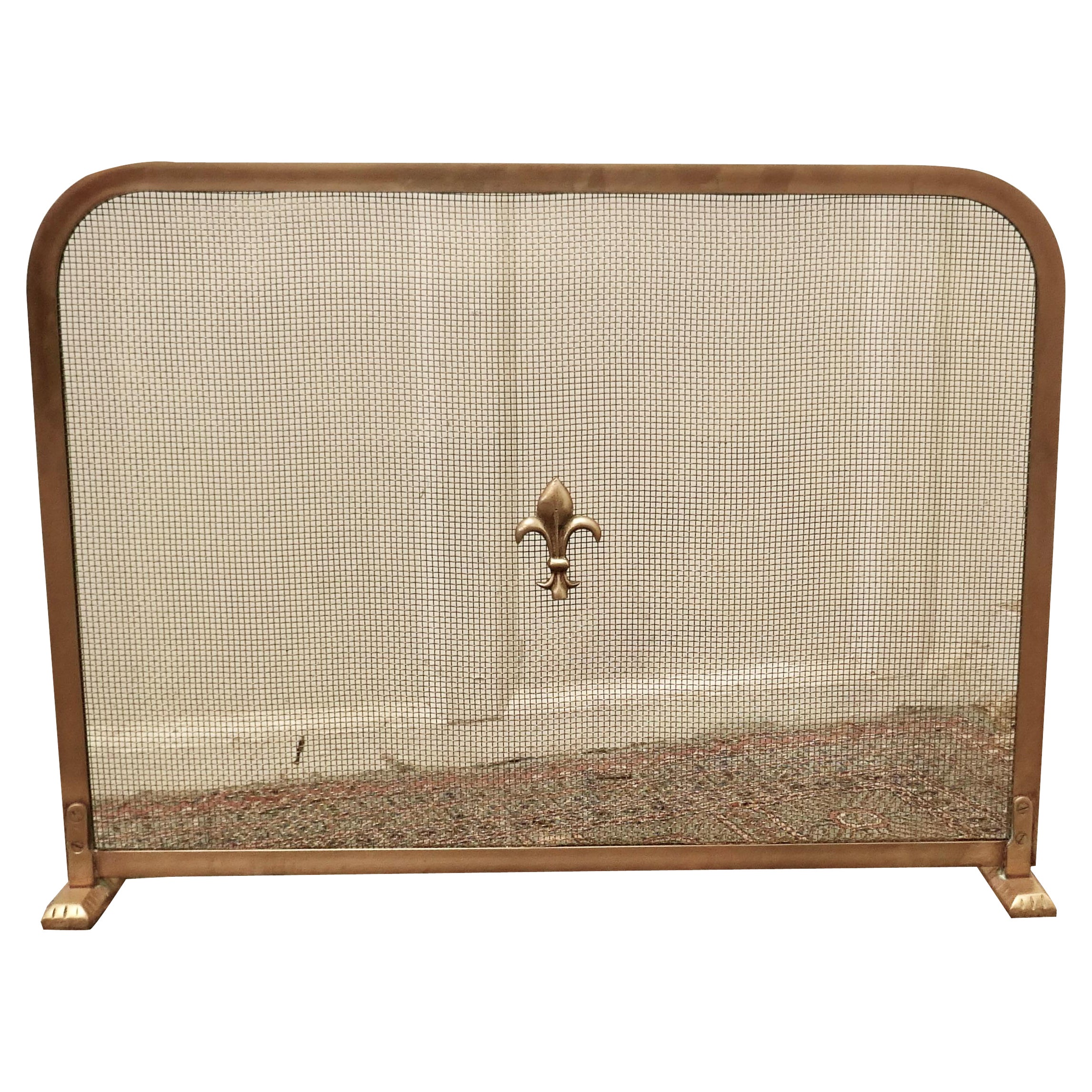 Victorian Arts and Crafts Brass Fire Guard, Spark Screen