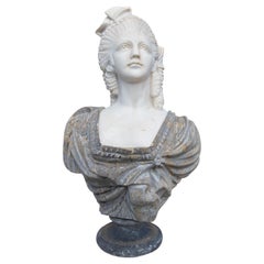 1990 French White Carrara & Giallo Marrone Marble Bust of Marie Antoinette