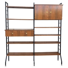 Bookcase Veneered Freestanding Wood & Metal, Italy, 1950s-1960s