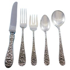Rose by Stieff Sterling Silver Flatware Set For 8 Service 45 Pieces Repousse