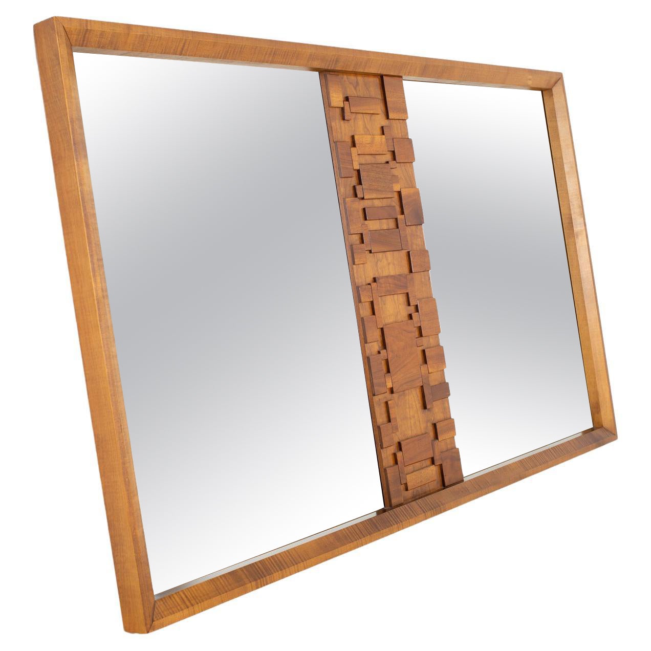 Paul Evans Style Lane Brutalist Mid Century Walnut Mirror For Sale