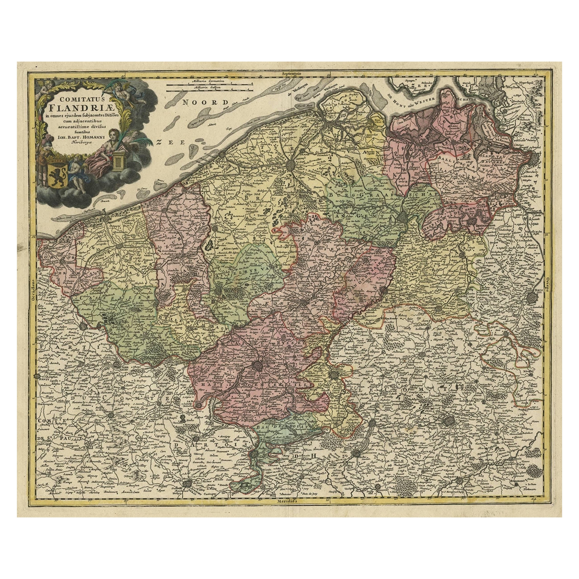 Antique Map of Flanders, Belgium by Homann Heirs, c.1735 For Sale