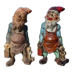 Antique Gnome Pair Garden Lantern Sculptures "Keeper of Keys Guardians"