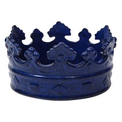 Vintage Italian Crown Bowl, Ceramic, Blue, Signed