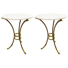 Pair of Brass and Marble Top Gueridon Tables, Austria, 1930s