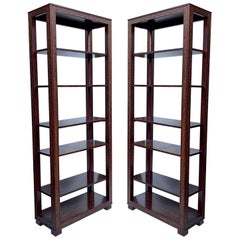 Midcentury Chinese Chippendale Style Carved Mahogany Etageres or Shelves, Pair 