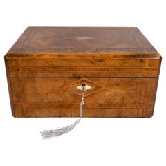 19th Century English Banded Walnut Box, Lock & Key