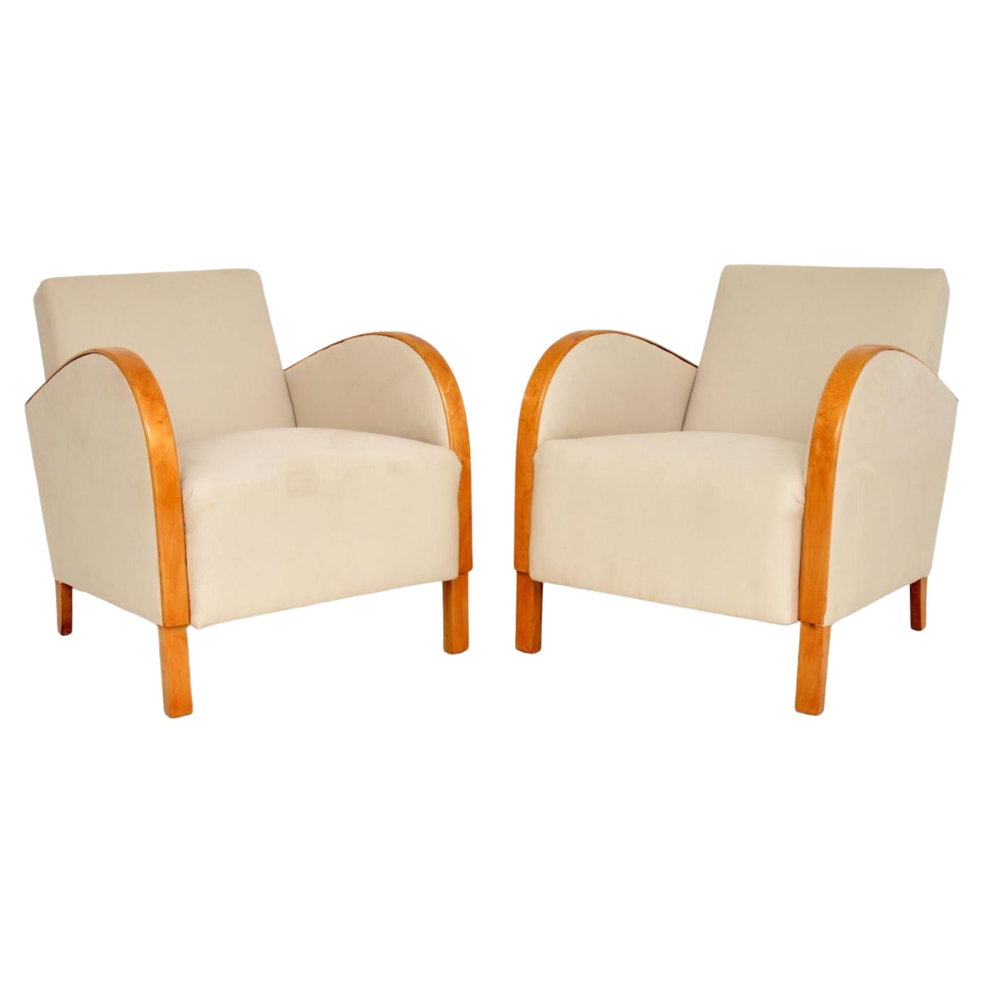 Pair of Swedish Art Deco Satin Birch Armchairs