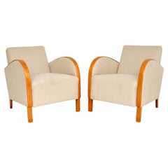 Antique Pair of Swedish Art Deco Satin Birch Armchairs