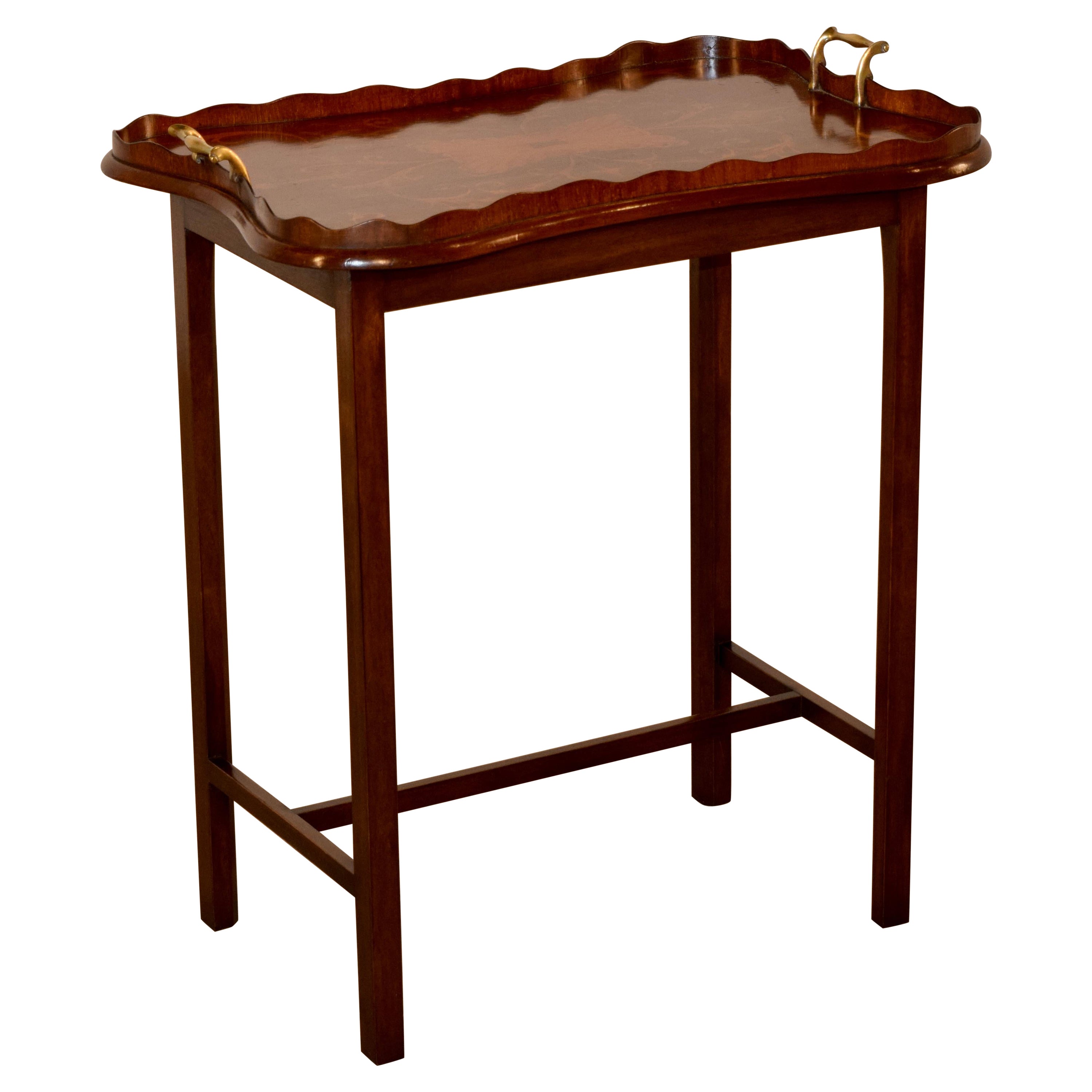19th Century English Mahogany Inlaid Serving Tray on Stand