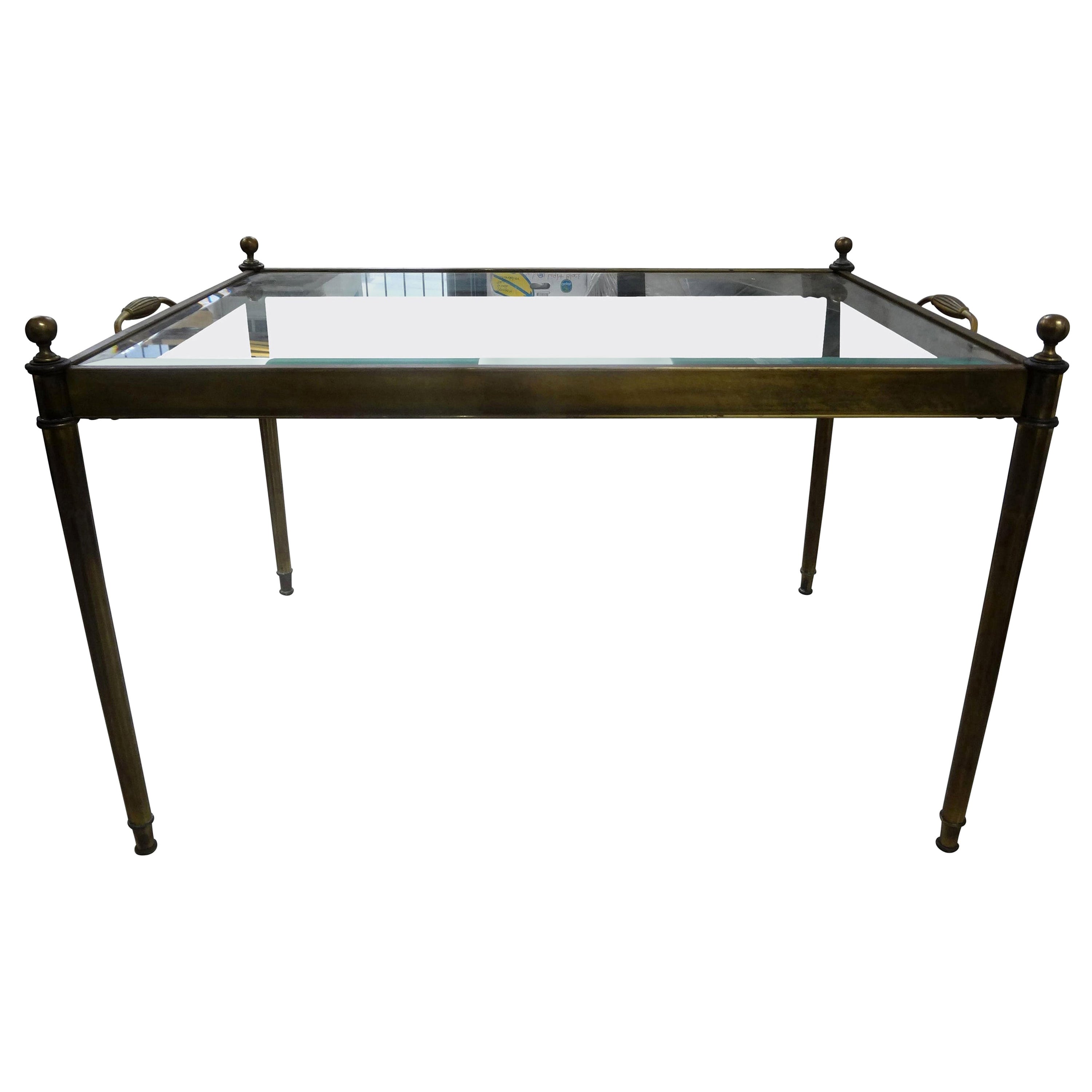 French Maison Bagues Inspired Louis XVI Style Brass and Glass Coffee Table For Sale