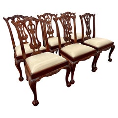 Ornately Carved Maitland Smith Carved Mahogany Dining Room Chairs Set of Six