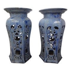 Pair of Early 20th Century Chinese Glazed Terra Cotta Pedestals or Stands