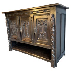 Antique Stunning & Rare Hand Carved & Ebonized Gothic Revival Sideboard / Small Credenza