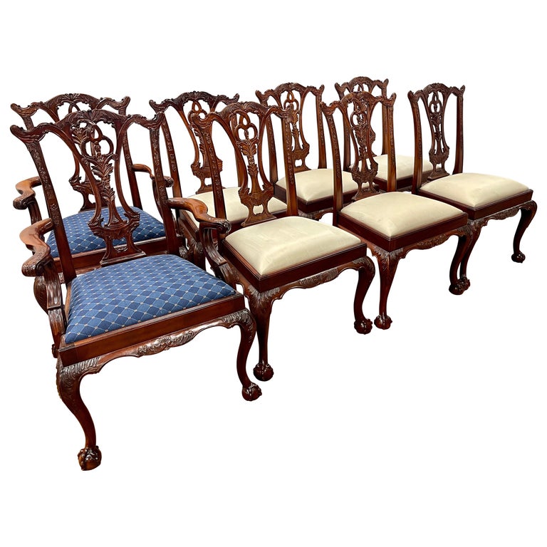 Ornately Carved Maitland Smith Carved Mahogany Dining Room Chairs Set ...